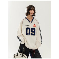 批发美式重磅嘻哈卫衣女2026春季新款V领球衣情侣装宽松外套