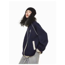 批发2025男女同款针织拼接立领夹克学生青少年日系运动<b class='q'>外套</b>