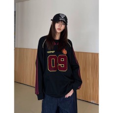 批发美式重磅嘻哈卫衣女2026春季新款V领球衣情侣装宽松外套