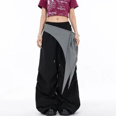 批发拼接休闲伞兵冲锋裤美式撞色冬季加绒加厚<b class='q'>运动</b>宽松直筒阔腿裤