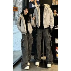 批发美式多口袋工装<b class='q'>牛仔裤</b><b class='q'>男</b>女高街复古宽松直筒百搭潮流<b class='q'>修身</b>微喇裤子