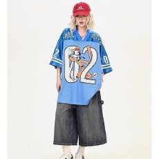 批发欧美夏季新款潮流<b class='q'>休闲</b>运动网眼V领短袖T恤男女潮牌情侣款拼接上衣