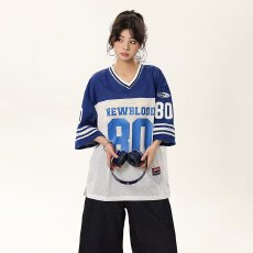 批发美式街头橄榄球服V领短袖男女网眼速干透气篮球T恤运动球衣