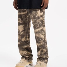 批发美式<b class='q'>迷彩</b>休闲牛仔<b class='q'>裤</b>春秋新款潮牌高街宽松直筒显瘦微喇工装长<b class='q'>裤</b>