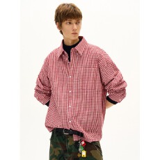 批发美式经典红白格子<b class='q'>长袖</b><b class='q'>衬衫</b><b class='q'>男</b>女宽松休闲百搭情侣格纹<b class='q'>衬衣</b>