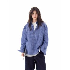 批发春季美式复古蓝色格子<b class='q'>衬衫</b><b class='q'>长袖</b>男女高级感休闲宽松情侣<b class='q'>衬衣</b>外套