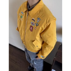 批发美式复古刺绣徽章飞行夹克棒球服男女春季小众设计<b class='q'>休闲</b>翻领短外套