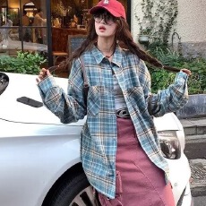 批发长袖<b class='q'>衬衫</b><b class='q'>男</b>女2024春季新款<b class='q'>韩版</b>潮流日系复古格子翻领<b class='q'>衬衣</b>外套