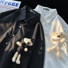 批发公仔小熊短袖<b class='q'>衬衫</b><b class='q'>男</b>女夏季<b class='q'>韩版</b>潮流宽松潮牌cleanfit休闲情侣<b class='q'>衬衣</b>