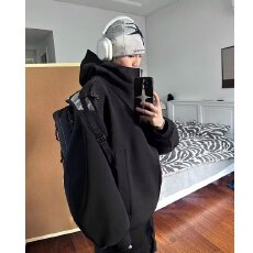 批发美式立领牌连帽<b class='q'>开衫</b><b class='q'>卫衣</b>女春季休闲宽松cleanfit廓形帽衫拉链外套