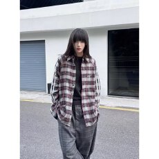 批发2026格子衬衫薄款美式男女复古长袖衬衣春<b class='q'>秋</b>高级情侣外套宽松港风