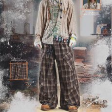 批发复古宽松格子阔腿裤2026秋<b class='q'>冬</b>新款垂感显瘦百搭弯刀休闲裤子