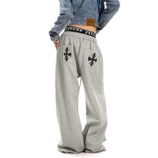 批发潮牌美式假两件双腰头十字架卫裤男女宽松垂坠感运动<b class='q'>休闲</b>阔腿裤子