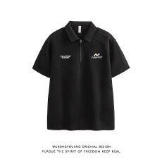 批发重磅polo领<b class='q'>短袖</b>男女潮牌纯色<b class='q'>情侣</b><b class='q'>休闲</b>外套高街百搭设计感刺绣上衣