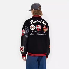 批发2026新款美式复古撞色毛巾绣棒球服外套<b class='q'>男</b>女春秋情侣嘻哈时尚<b class='q'>夹克</b>