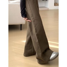 批发棕咖色微喇<b class='q'>牛仔裤</b>女2026春季新款美式低腰宽松显瘦直筒<b class='q'>喇叭</b>裤子