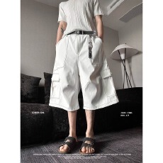 批发CHEER ON中国 美式双色大口袋阔腿工装裤 百搭<b class='q'>休闲</b>男女款七分短裤