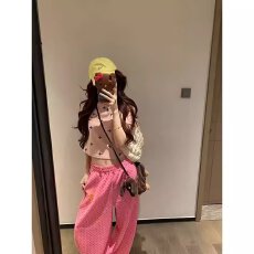 批发2026春季美式复古波点满印阔腿卫裤男女宽松<b class='q'>休闲</b>慵懒垂感直筒长裤