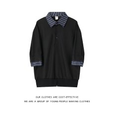 批发2026新款韩版夏季气质条纹拼接polo衫痞帅<b class='q'>情侣</b><b class='q'>休闲</b><b class='q'>时尚</b>短袖男女