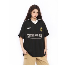 批发五分袖美式摩朋三条杠V领球衣<b class='q'>短袖</b>T恤男女夏季宽松<b class='q'>情侣</b><b class='q'>运动</b>上衣