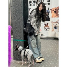 批发美式格纹衬衫女夏季脏染格子衬衣男友风<b class='q'>外套</b>oversize宽松情侣上衣