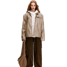 批发美式复古<b class='q'>皮衣</b><b class='q'>外套</b>男女春季潮牌宽松设计痞帅工装夹克机车有垫肩