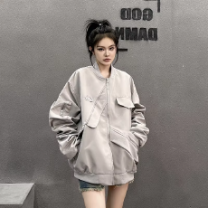 批发秋季欧美复古不规则男女夹克情侣宽松棒球服拼接飞行员工装外套潮