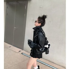 批发美式复古短款<b class='q'>皮衣</b><b class='q'>外套</b>女2026年秋季新款小个子高街机车pu皮夹克潮