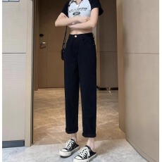 批发大码高腰<b class='q'>牛仔裤</b>女显瘦弹力胖mm宽松百搭<b class='q'>哈伦</b>裤春季新款小个子九分