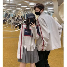 批发常规款春秋拉链棒球领<b class='q'>长袖</b>情侣装美式复古撞色麂皮绒外套潮青少年