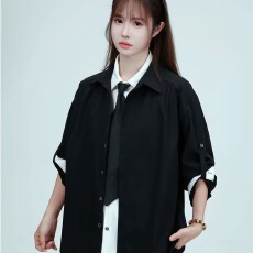 批发假两件拼接领带衬衫男女秋季小众高级感翻领衬衣cleanfit<b class='q'>西装</b>外套