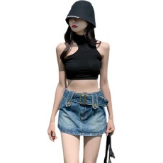 批发辣妹<b class='q'>牛仔</b>短裙女夏季裙裤mm遮肚显瘦a字复古包臀半身裙