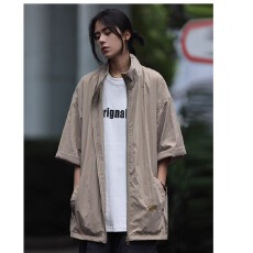 批发潮流原宿新款无品牌时尚立领小众<b class='q'>薄</b>款透气半袖<b class='q'>夹克</b>慵懒气质流行