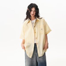 批发简约美式复古格子<b class='q'>衬衫</b>男女夏季潮牌休闲趣味纽扣宽松<b class='q'>情侣</b><b class='q'>短袖</b>