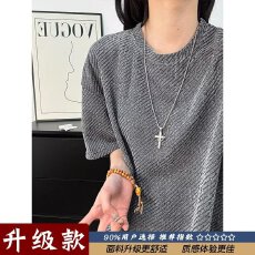 批发银丝斜纹打底衫常青树重磅短袖男女夏季正肩t恤美式斜纹半截袖