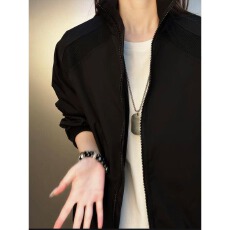 批发美式潮乐汇重磅立领夹克女男春<b class='q'>秋</b>简约宽松拉链上衣潮牌高级感外套