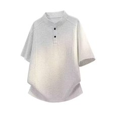 美式小众痞帅复古亨利领短袖polo衫男女夏季T恤ins高级感百搭上衣