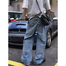 批发水洗竹节纹巴黎扣设计韩系时尚男女夏季新款百搭气质直筒<b class='q'>牛仔裤</b>