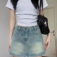 批发高腰牛仔短<b class='q'>裙裤</b>女夏季<b class='q'>大码</b>胖mm遮肚显瘦梨形身材a字小个子半身裙