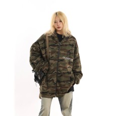 批发美式复古街头迷彩连帽卫衣外套男<b class='q'>女</b>宽松oversize潮牌上衣