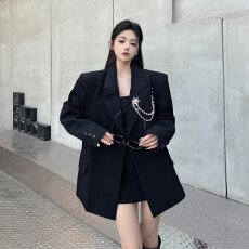 批发原宿炸街潮牌金属装饰休闲西服春秋季新款宽松<b class='q'>男</b>女上衣西装外套