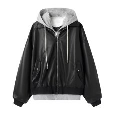 批发气质假两件皮衣<b class='q'>夹克</b>外套男<b class='q'>女</b>春季2026年新款机车风防风外套上衣