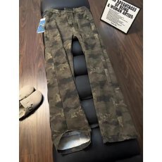 批发街头美式复古迷彩多口袋牛仔裤男女同款<b class='q'>修身</b>工装伐木工微喇长裤