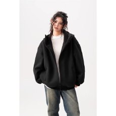 批发双拉链头 复合300克卫衣<b class='q'>女</b>揭潮方春秋宽松休闲连帽棒球运动外套