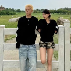 批发韩系氛围感早秋穿搭提花半开衫<b class='q'>男</b>女春季宽松慵懒长袖<b class='q'>针织衫</b>上衣潮