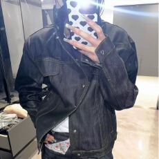 批发美式复古高级感黑色<b class='q'>牛仔</b>外套女设计感小众宽松百搭休闲通勤上衣潮