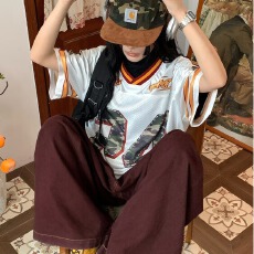 批发美式复古羽毛球服24新品男女款比赛服yy速干运动短袖T恤上衣夏季