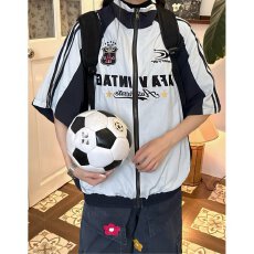 批发美式潮流撞色拼接刺绣短上衣男女街头情侣运动休闲宽松短袖薄<b class='q'>外套</b>