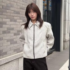 批发灰白色小香风粗花呢正肩<b class='q'>夹克</b><b class='q'>男</b>女春季中性穿搭高级感短款翻领外套