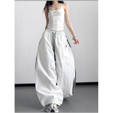 批发春季新款<b class='q'>街头</b>休闲风阔腿裤女宽松侧边条纹松紧腰长裤